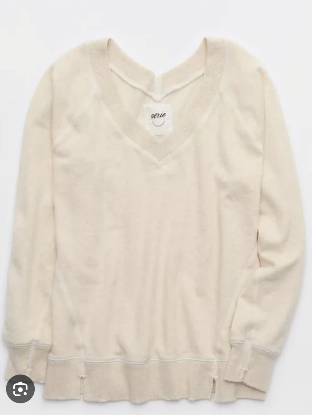 Aerie Downtime V Neck Sweatshirt Medium Cream Long Sleeve Oversized